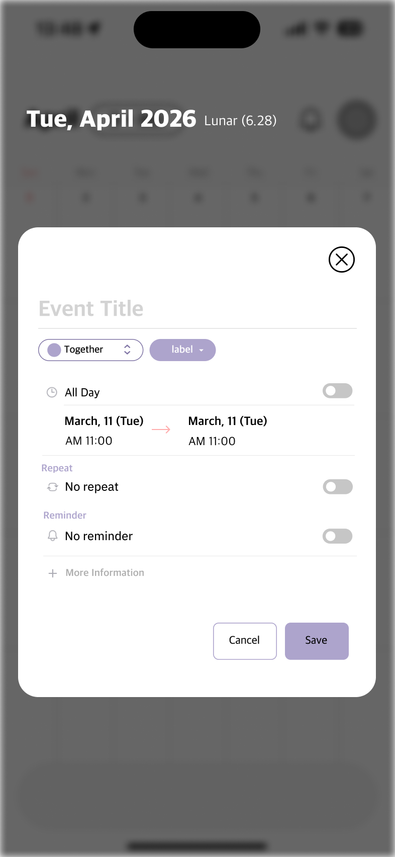Plink event-creation sheet